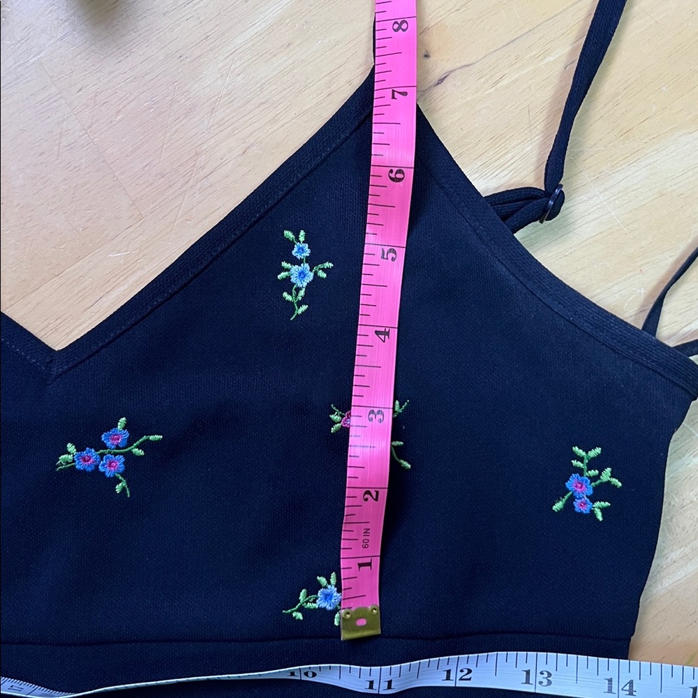 Vintage 90’s Smart Set Dark Navy Dress Embroidered with Mini Flowers - Picture 11 of 12